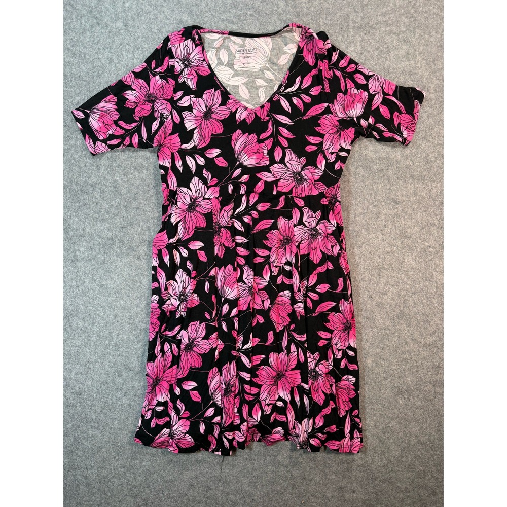 Torrid Super Soft Jersey Pink Black Floral V-Neck Empire Waist Dress Plus Size 1